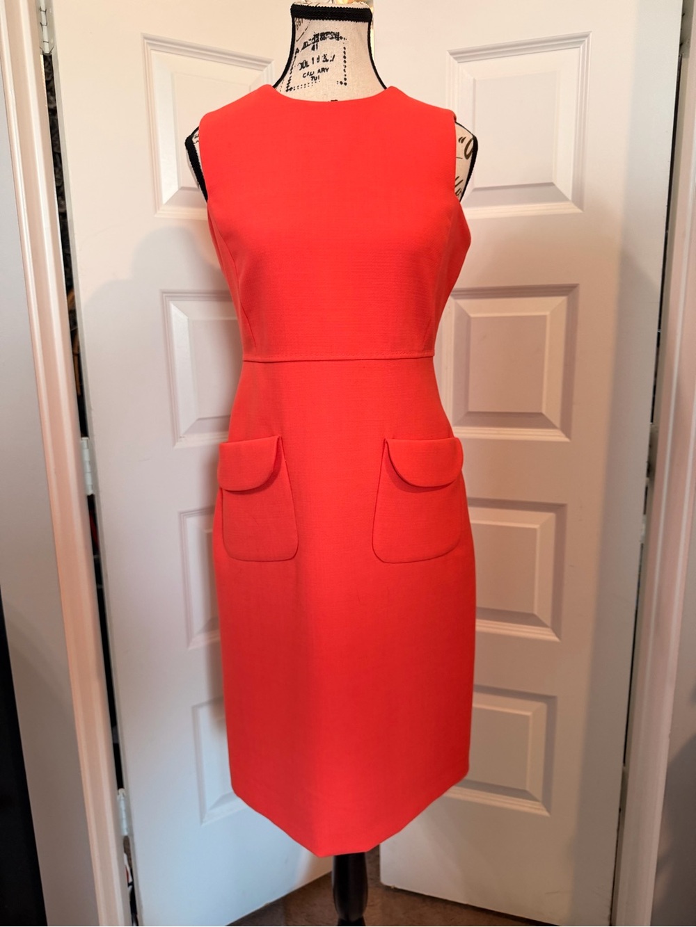 Tory Burch Red Wool Blend Sleeveless Sheath Dress Size 4 Pocket Detail